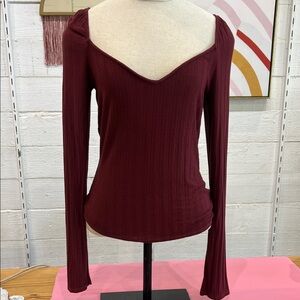 Project Social T Deep Red Long Sleeve Blouse